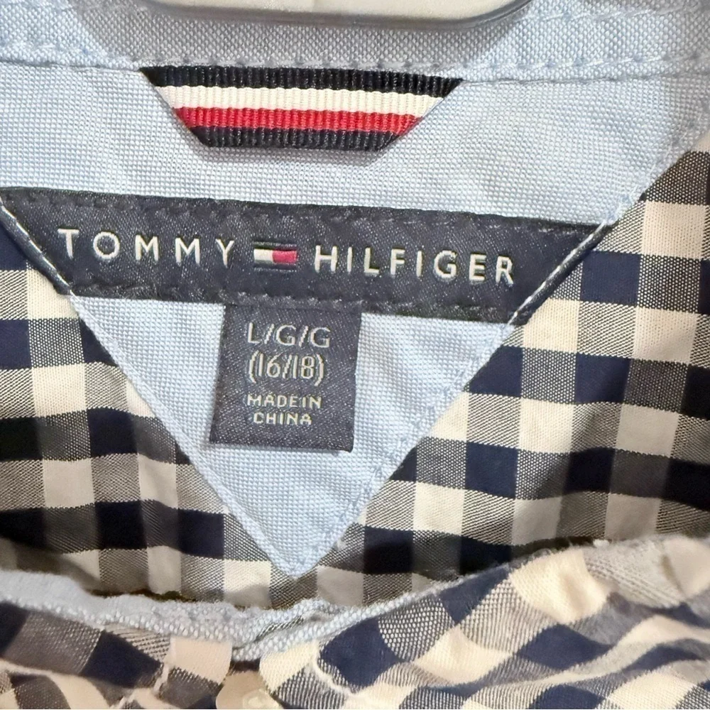 Tommy Hilfiger Collared Shirt Blue Checkered Button Down Size 16/18 Youth Large